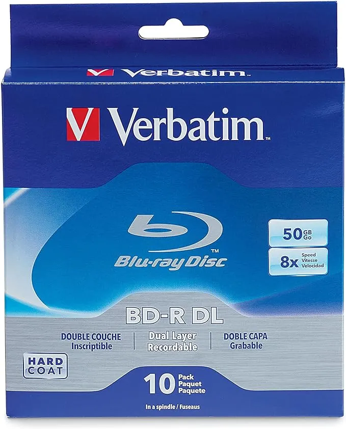 Verbatim BD-R 50GB 8X Blu-ray Recordable Media Disc Double Layer- Spindle - 97335, Branded, 10 Pack