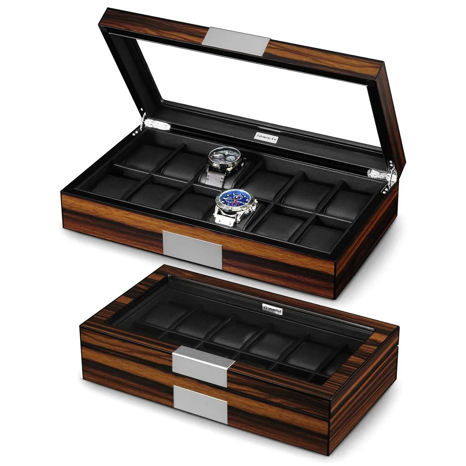 12 Watch Box for Men Watch Display Case Wood Luxury Watch Box with Large Glass Window,Watch Organizer Box with Ultra Smooth PU Leather Interior