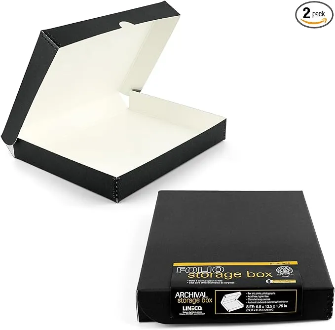 Lineco 9x12 Black Clamshell Archival Folio Storage Box. Removable LID. Acid-Free ...