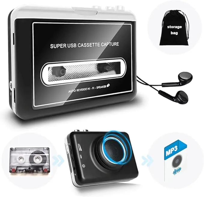 Updated Cassette Player with Speaker-Portable Cassette Tape to MP3 Converter- Convert Tapes to Digital Format via USB, Compatible with Mac Laptops & Personal Computers