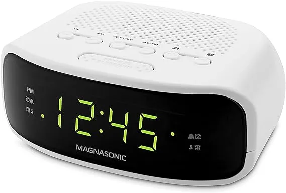 Magnasonic Digital AM/FM Clock Radio with Battery Backup, White (EAAC201) 