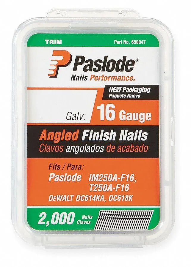 Paslode 650047 Trim Nail, 2 in L, 16 Gauge, Steel, Galvanized, Flat He