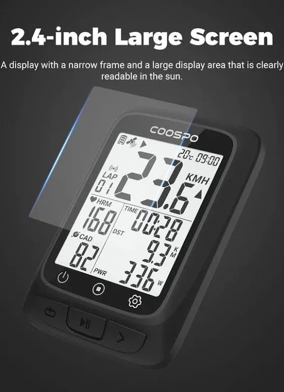 COOSPO Bike Computer GPS Wireless, ANT+ Cycling Computer GPS with Bluetooth, Multifunctional ANT+ Bicycle Computer GPS with 2.4 LCD Screen, Bike