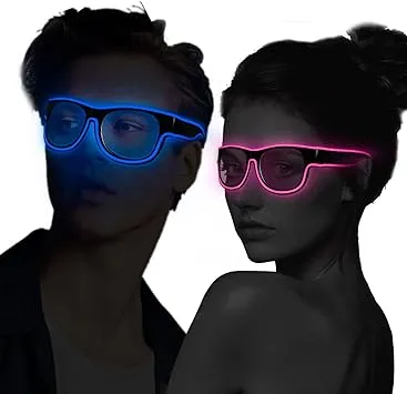 Led Light up Glasses 2 Pack Glow in the Dark for Rave Party EDM Blue + Pink