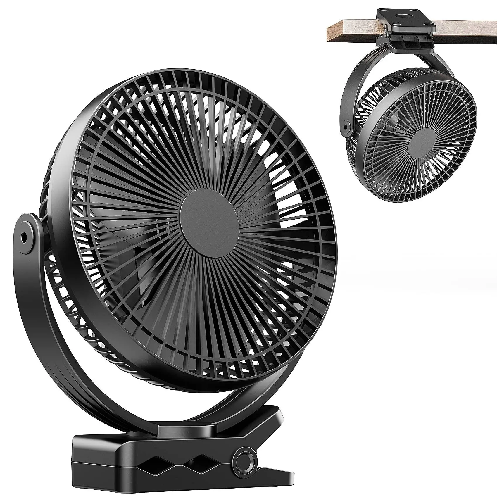 ATEngeus USB Fan, Clip & Desk Fan, 10,000 mAh Rechargeable, Mini Fan, 4 Levels of Air Flow/Dual 360° Angle Adjustment, Silent Heatstroke Prevention