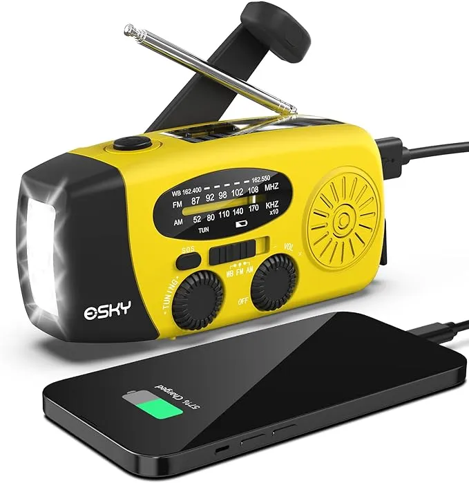 Emergency Solar Hand Crank Radio Power Bank Charger Weather Flash Light 2000mAh