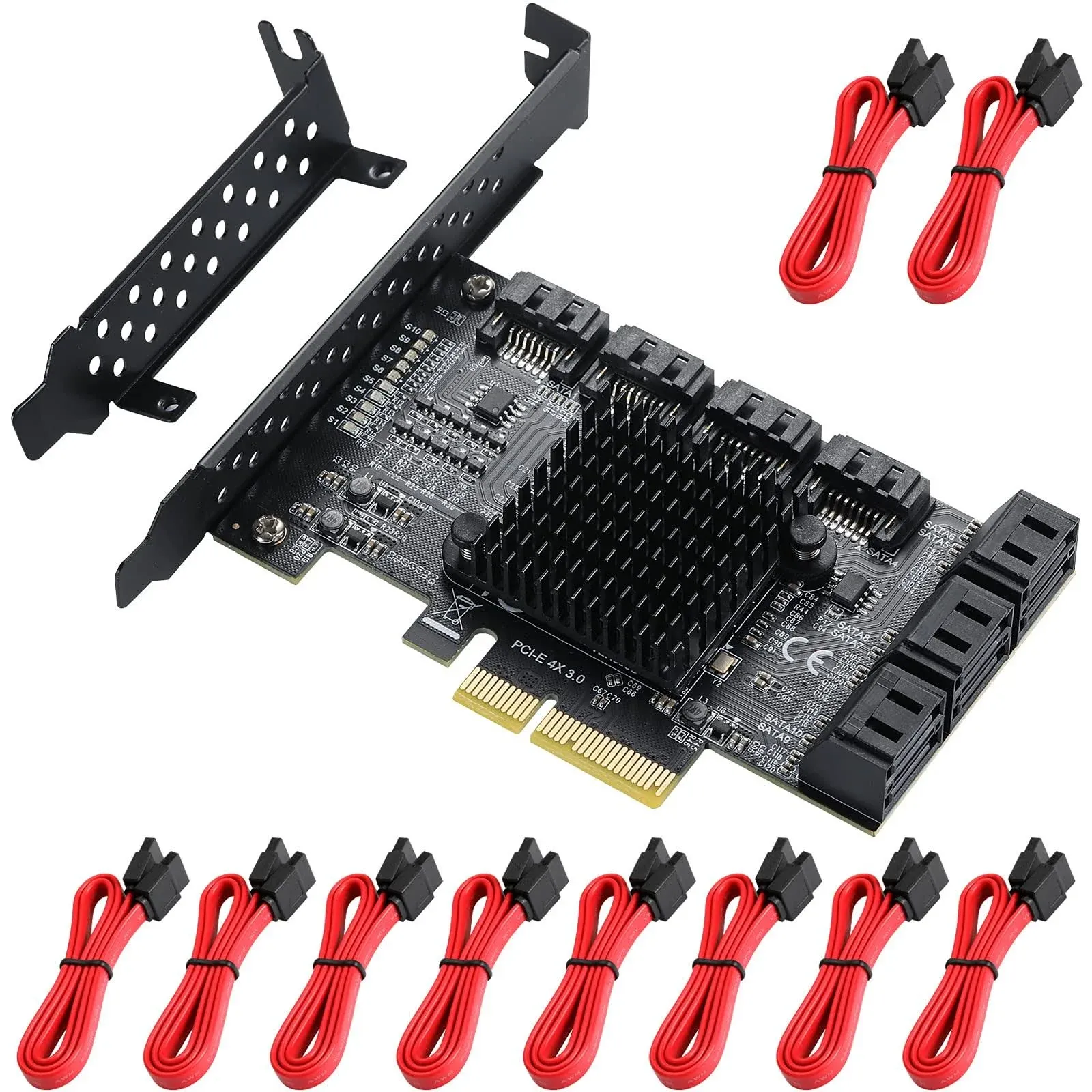 PCIe SATA Card 10 Port, with 10 SATA Cables , 6Gbps SATA 3.0 PCIe . CHIA Farming