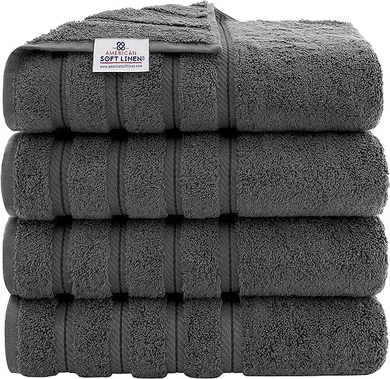 American Linen 4 Piece Bath Towel Set for Bathroom, 100% Turkish Cotton 27x54 in Extra Large Bath Towels 4-Pack, Bathroom Shower Towels, Grey