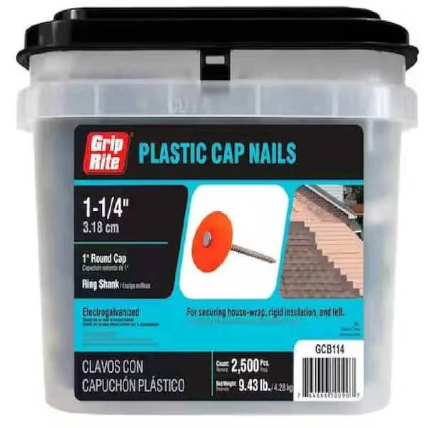 GCB114#12 by 1-1/4" Plastic Round Cap Roofing Nails