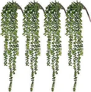 CEWOR 4pcs Artificial Succulents Hanging Plants Fake String of Pearls