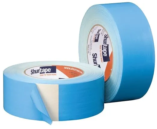 Shurtape DF 545 Double-Sided Carpet and Duct Tape, Sticks to Hardwood, Concrete, Tile and More, Natural with Blue Liner, 48mm x 33 Meters, 1 Roll (152496)