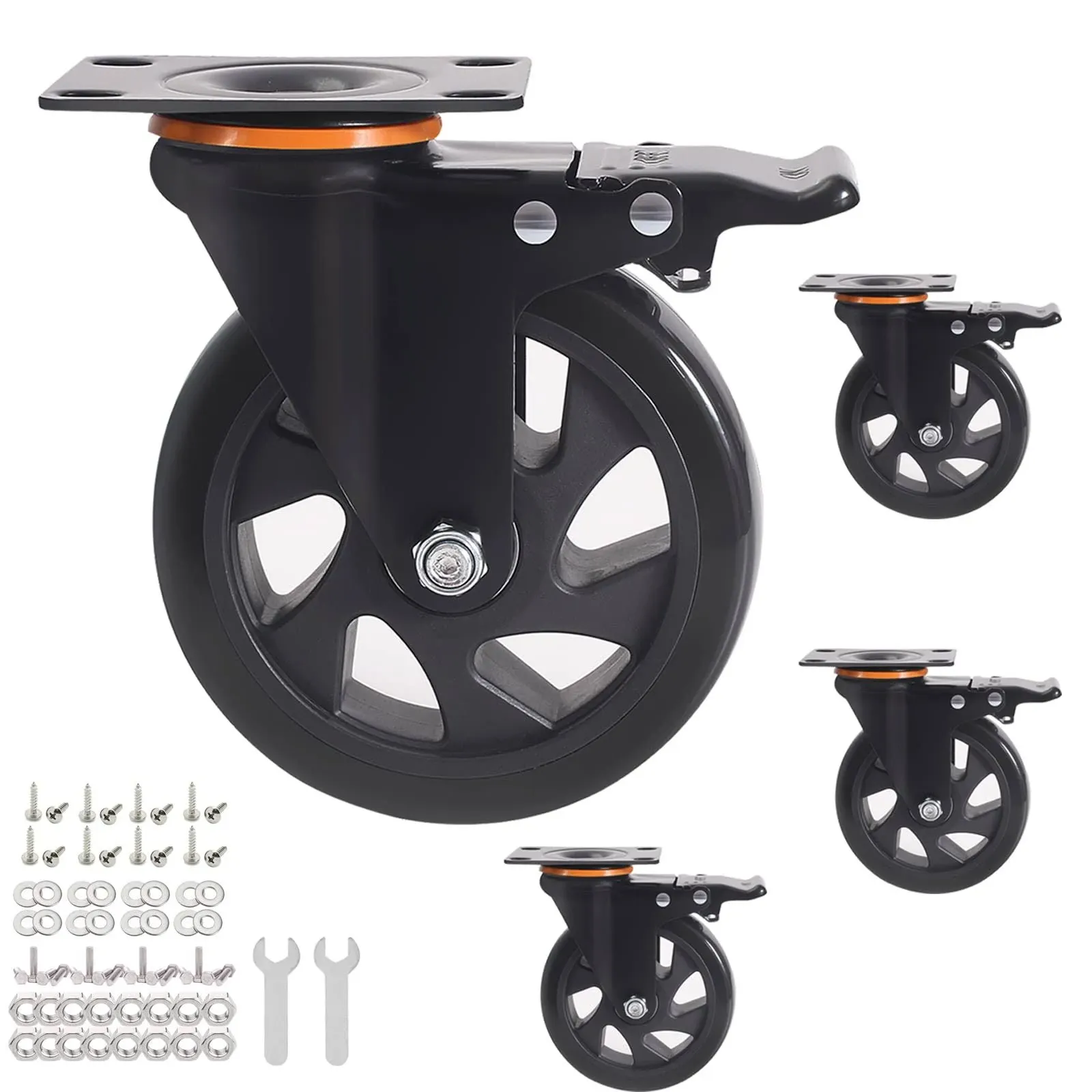 5 inch Caster Wheels 2200lbs, Casters Set of 4, Heavy Duty Casters with Brake ...