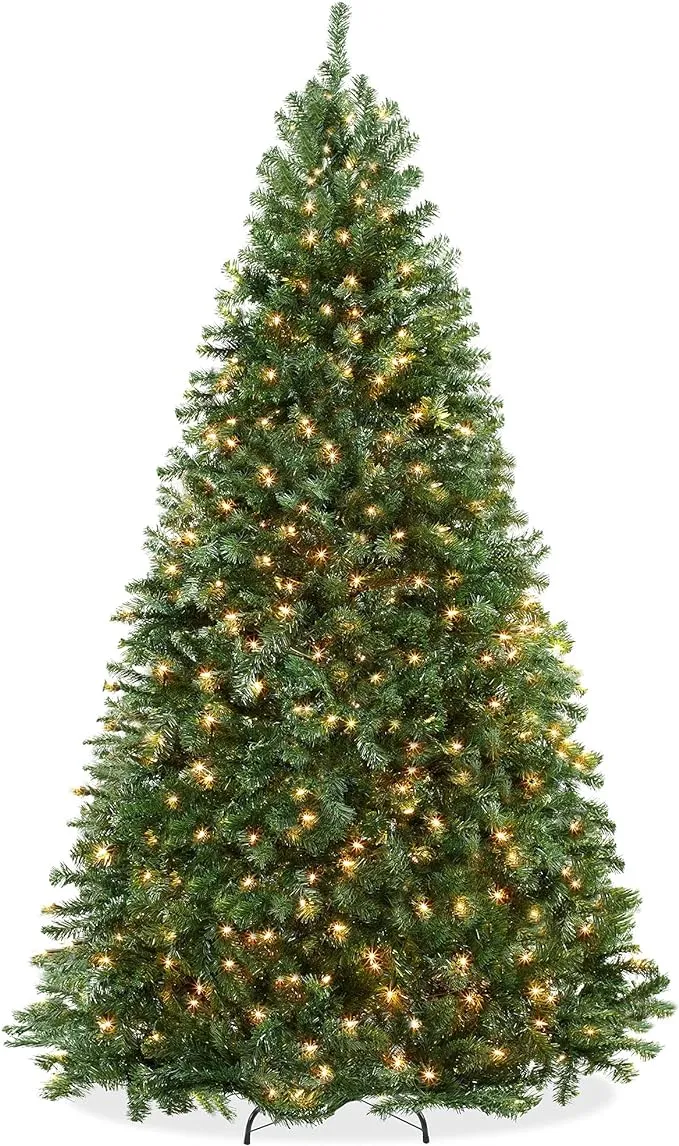 Casafield 9FT Realistic Pre-Lit Green Spruce Artificial Holiday Christmas Tree with Sturdy Metal Stand