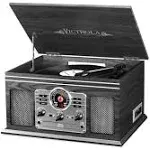 Victrola 6-in-1 Nostalgic Bluetooth Record Player with 3-speed Turntable Home Speakers, Gray