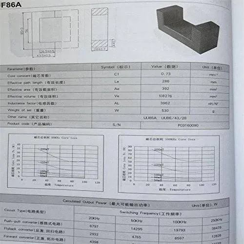 Ultra Grande Forma de U Transformador de Potencia Nucleo de Ferrita uf86a Nueva