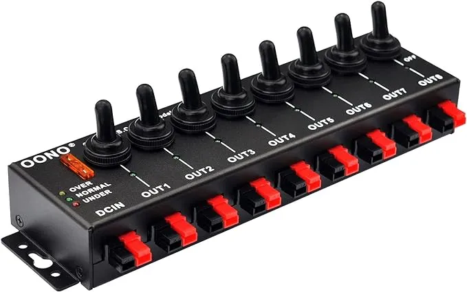 OONO 8 Channel Connector Power Splitter Distributor Source Strip, with 8 Independent Control Switch, Black