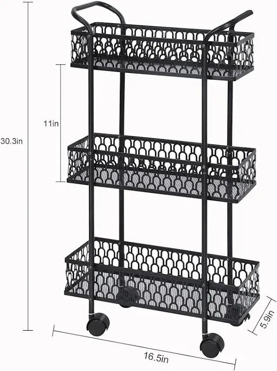 3 Tier Kitchen Narrow Rolling Cart Slim Storage Cart Pantry Utility Cart Rack ...