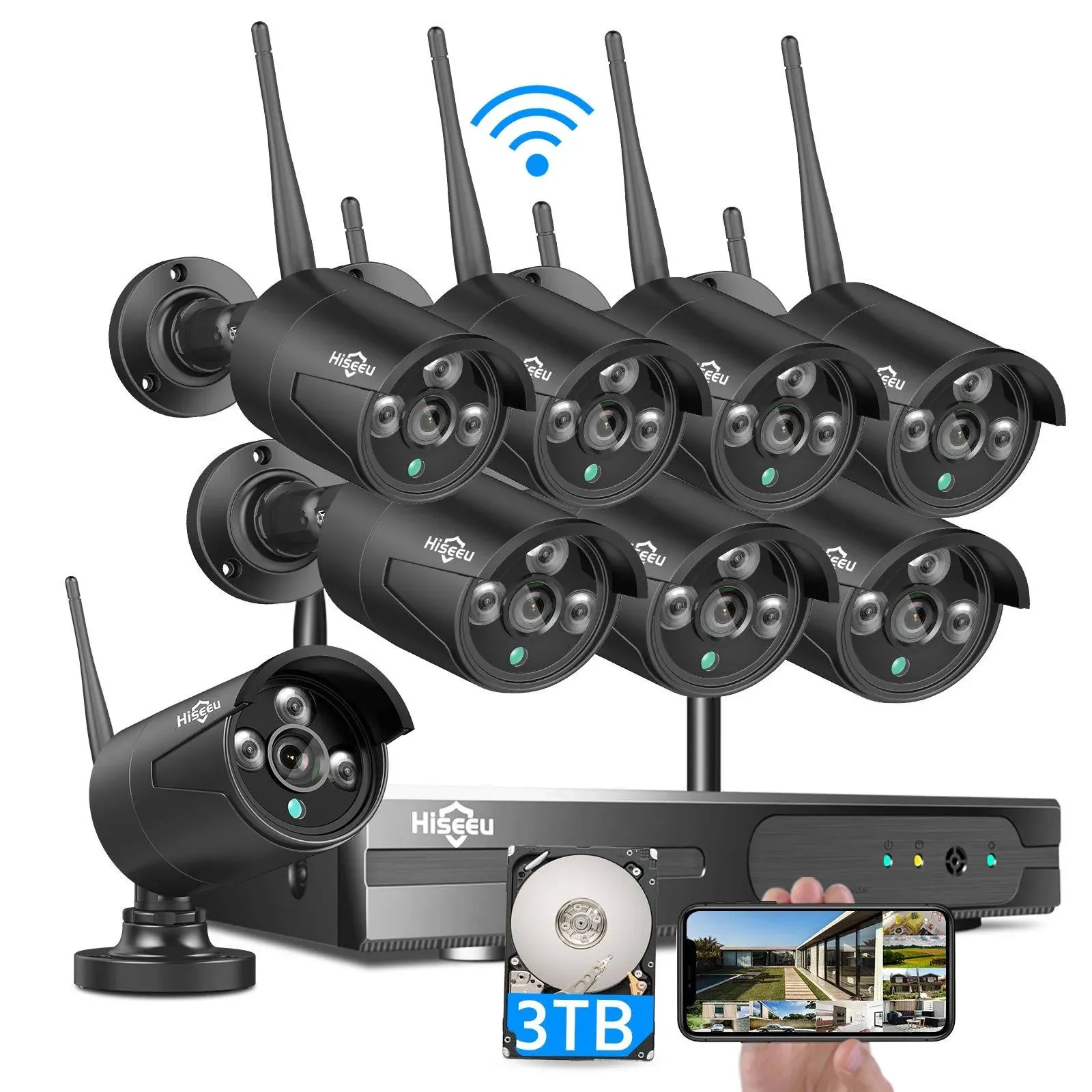 【3tb HDD Pre-Install 2k】 Hiseeu Wireless Security Camera System 8CH 1296P NVR ...