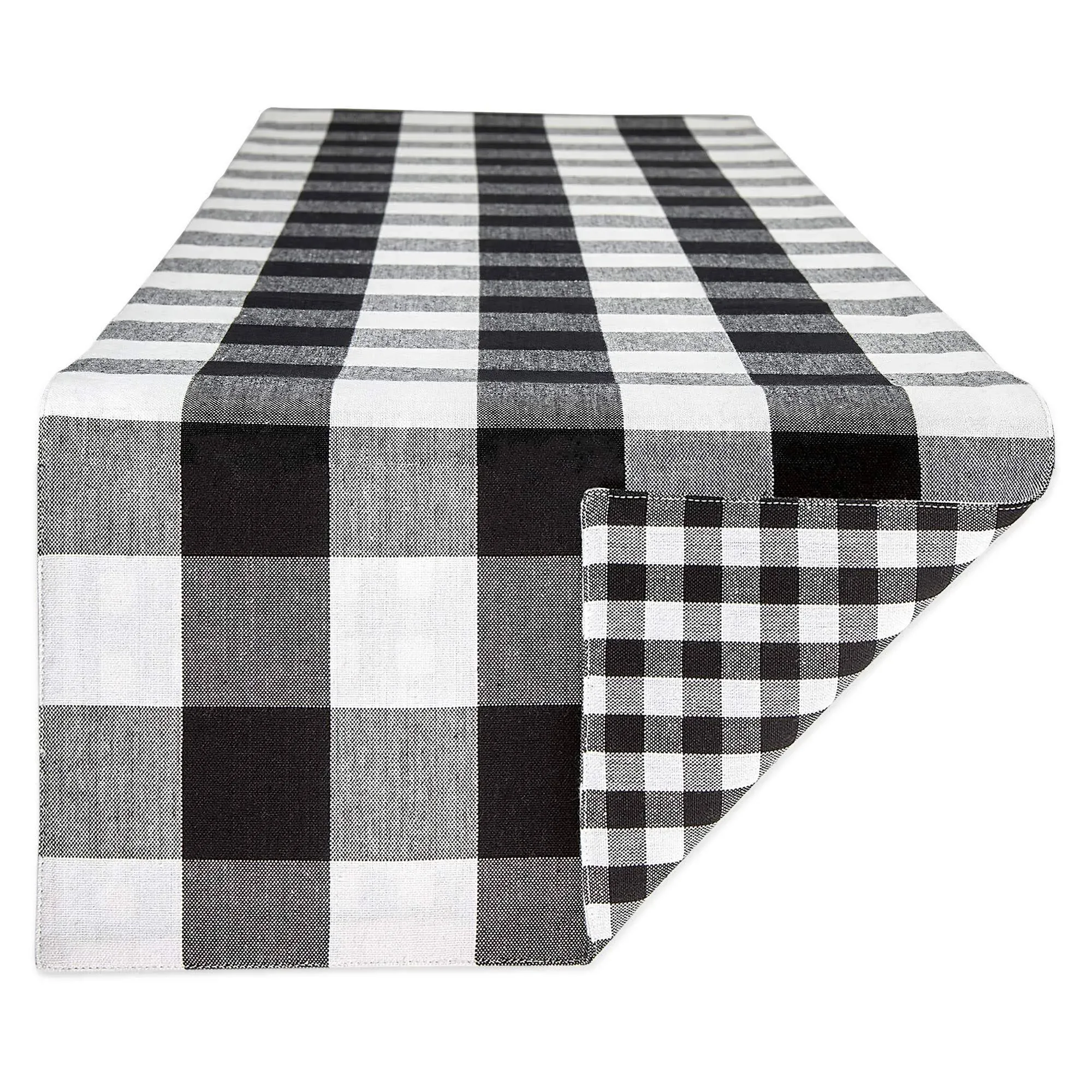 14 x 72 in. Black & White Reversible Gingham & Buffalo Check Table Runner