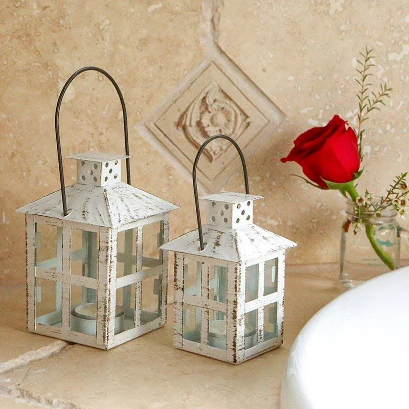 Kate Aspen Rustic Farmhouse White Candle Holder, Wedding, Centerpiece Table, Home, Shelf, 5 inch Decorative Lantern