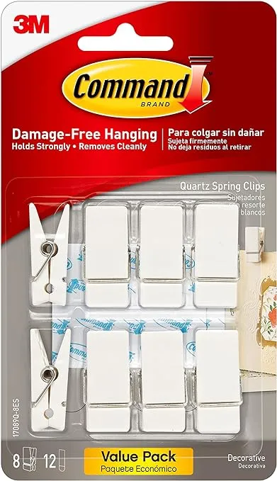 Command Spring Clips, Quartz, 8-Clips (17089Q-8ES), Great for dorm decor