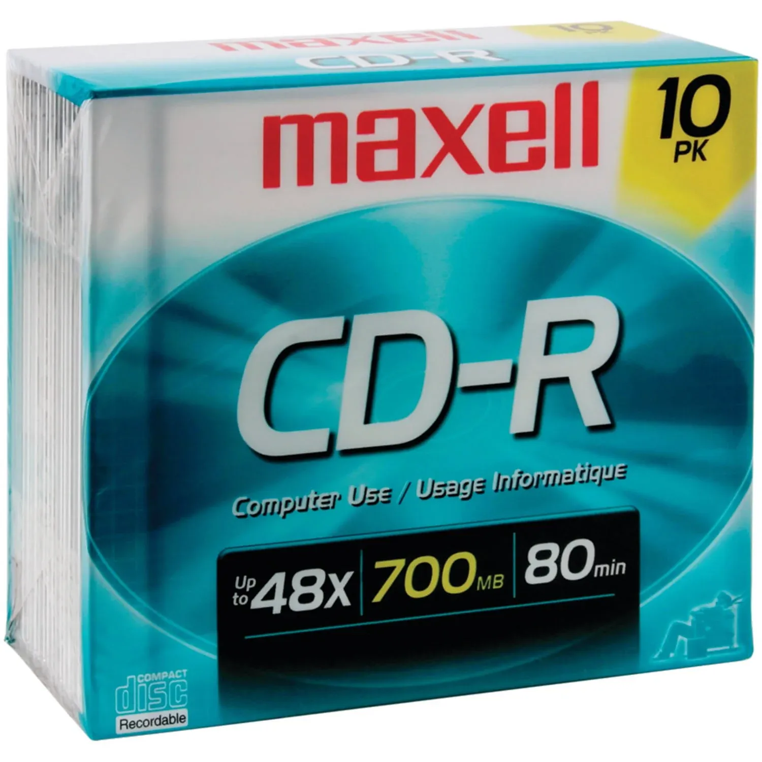 Cd-r Recordable Disc, 700 Mb/80 Min, 48x, Slim Jewel Case, Silver, 10/