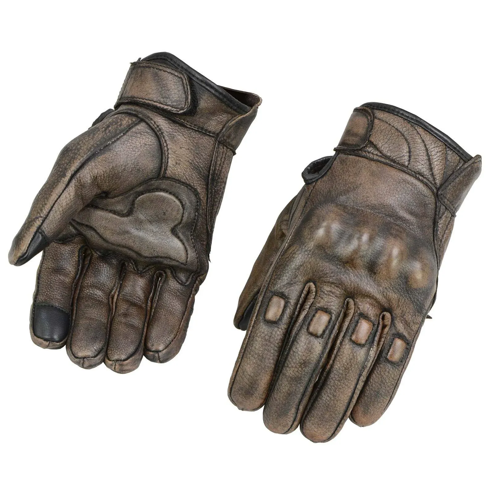 Milwaukee Leather MG7514 Men's Brown Leather with Gel Palm Motorcycle Gloves w/ Protective Knuckle - Distressed Brown / Small