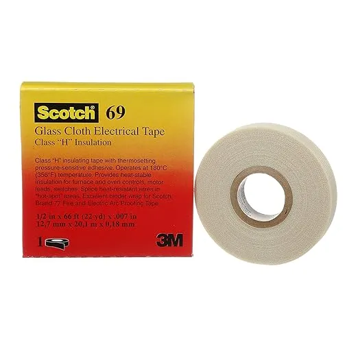 3M Scotch Glass Cloth Electrical Tapes 69, White, 1/2" x 22 yards, White