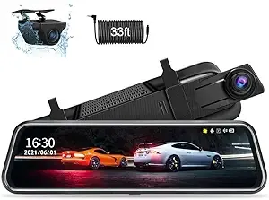 Upgraded 10&#039;&#039; Rear View Mirror Camera Mirror Dash Cam Front and Rear 1080P Ba...