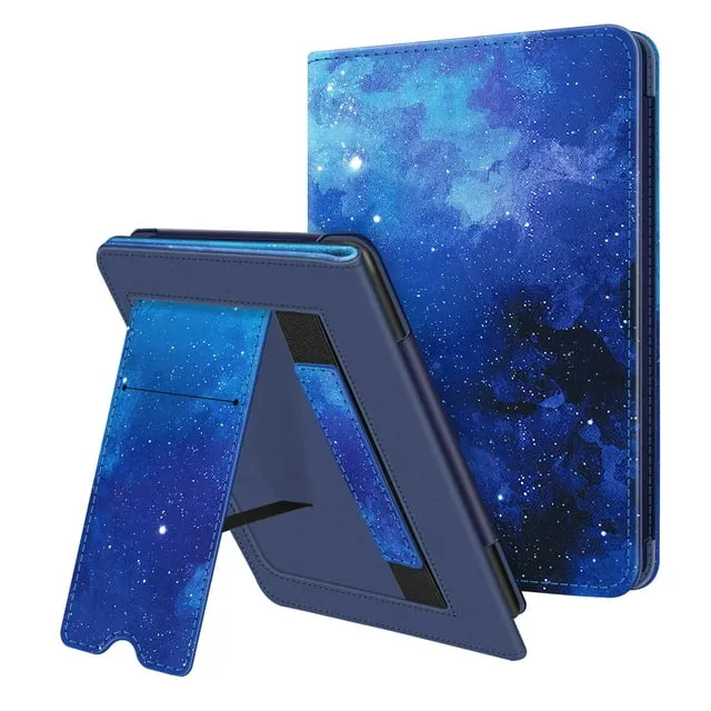 Fintie Stand Case for 6.8" Kindle Paperwhite (11th Generation 2021) & Kindle Paperwhite Signature Edition Premium PU Leather Sleeve Cover with Card Slots & Hand Strap, Starry Night