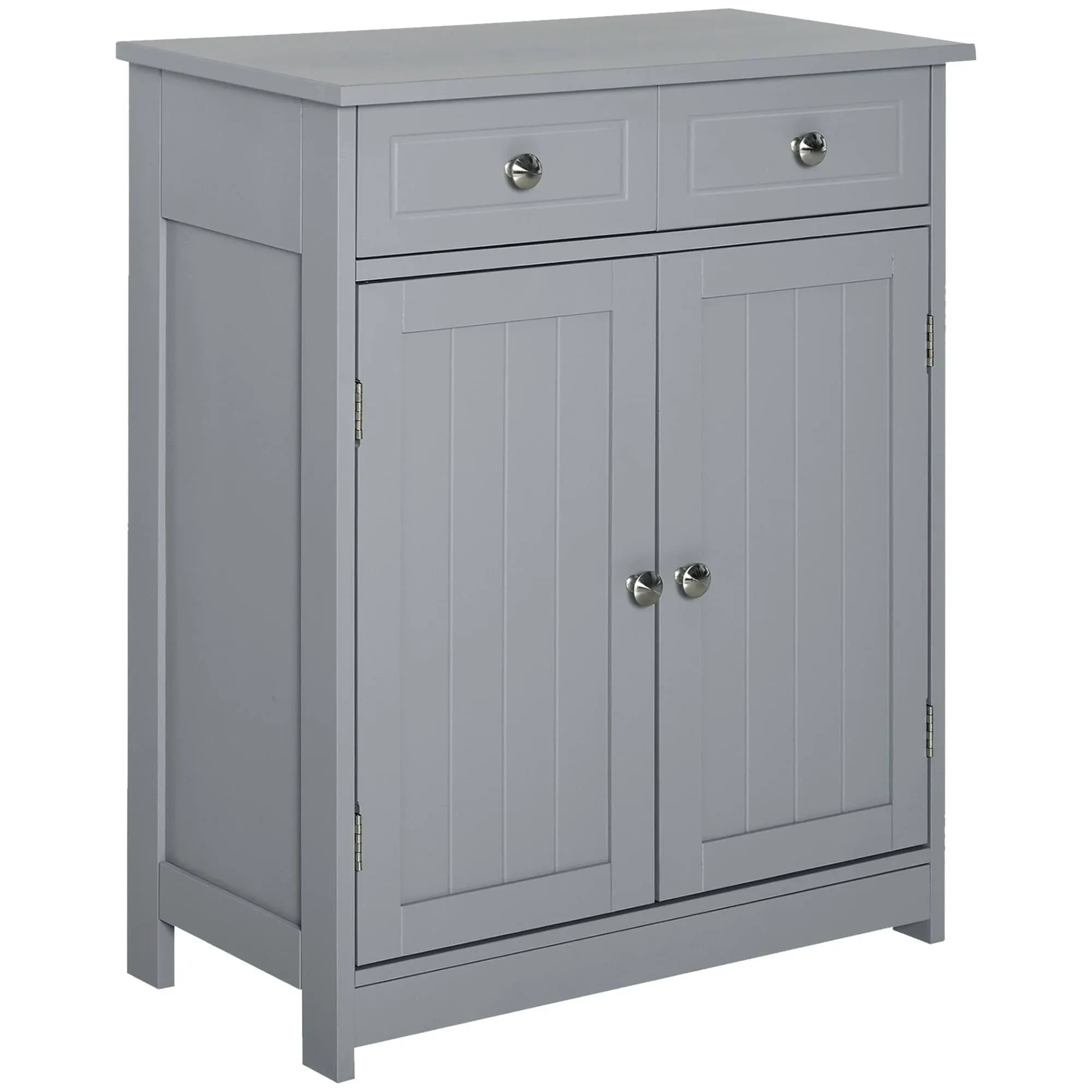 kleankin Freestanding Bathroom Storage Cabinet Organizer Floor Tower with 2 Doors, 2 Drawers and Adjustable Shelf, Grey