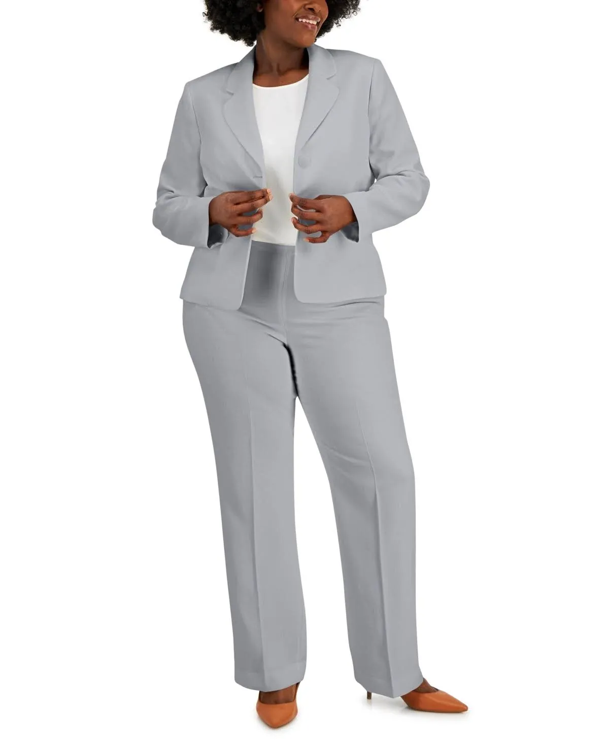 Le Suit Women's Plus Size 2 Button Herringbone Jacket & Side Zip Pant