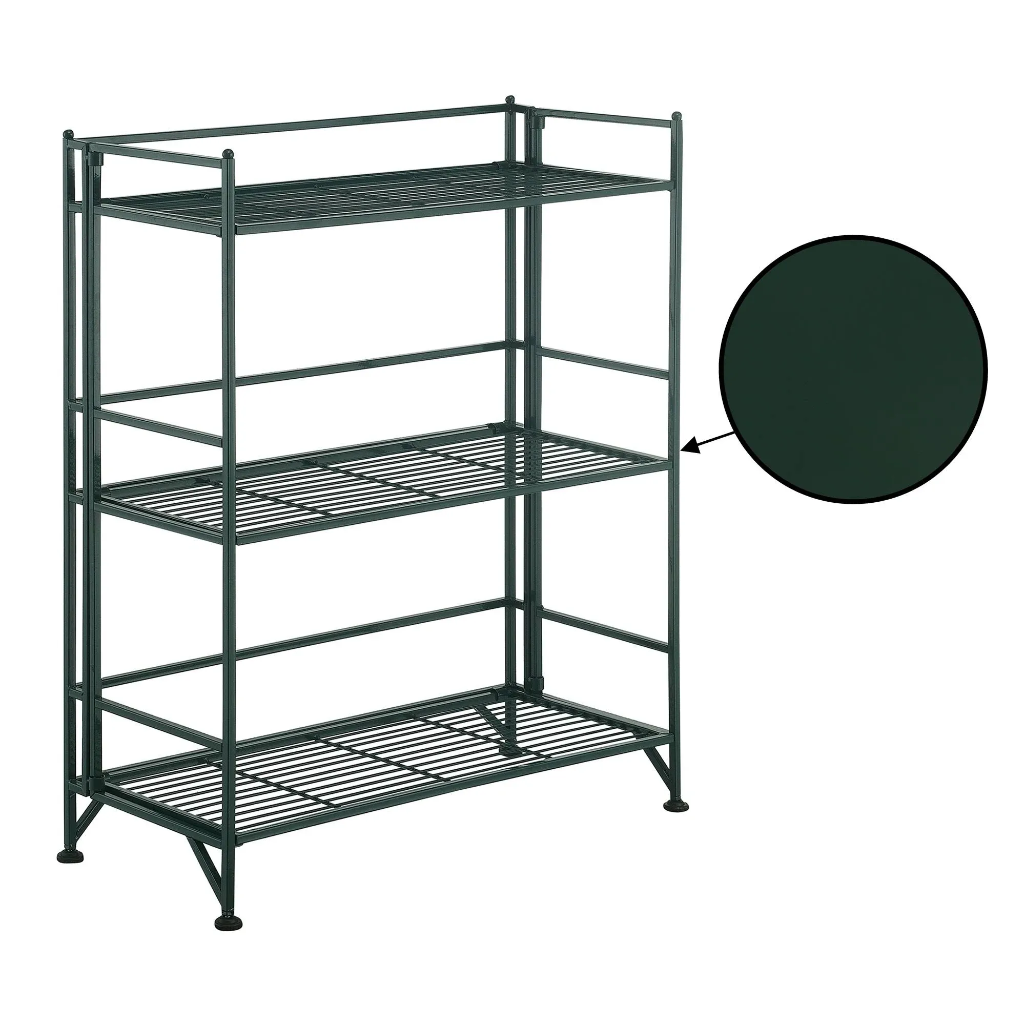 Xtra Storage Three-Tier Wide Folding Metal Shelf with Green Metal Frame