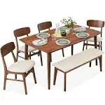 Best Choice Products 6-Piece Mid-Century Modern Upholstered Wooden Dining Set with 4 Chairs and Bench