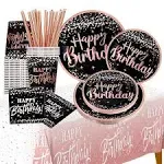 happy birthday decorations plates for women - Total 121pcs rose gold plates a...