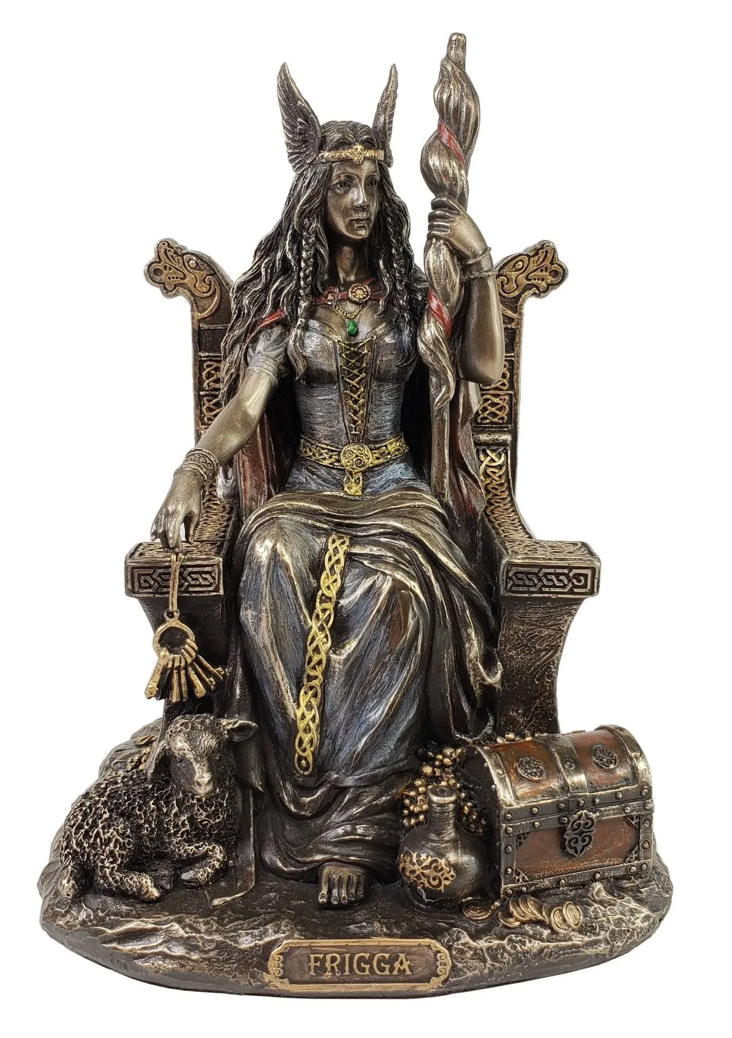 Frigga Norse Goddess Of Love Marriage and Destiny Sitting On Throne Statue