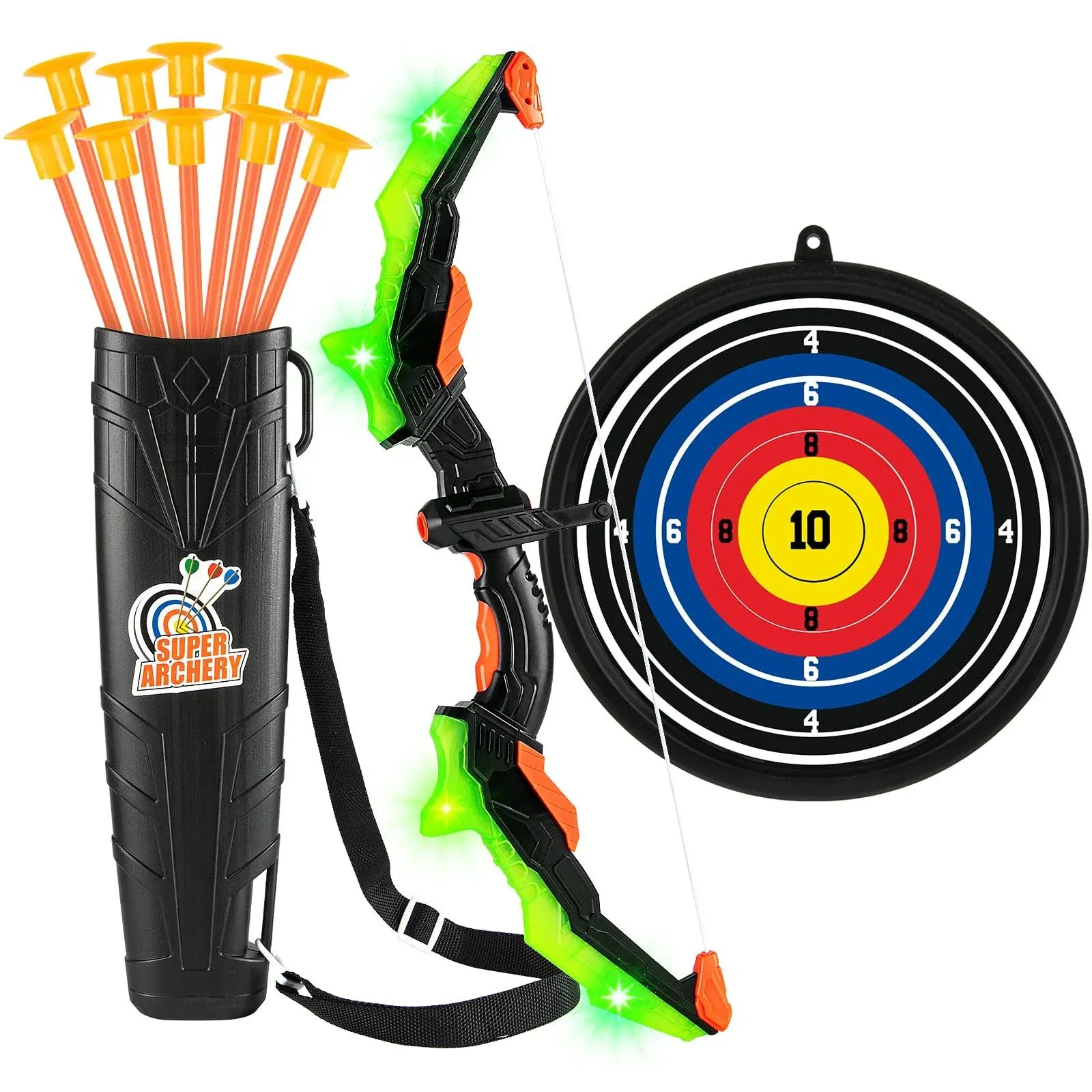 ASMAD Kids Bow and Arrow Set, LED Light Up Archery Toy Set 10 Suction Cup Arrows