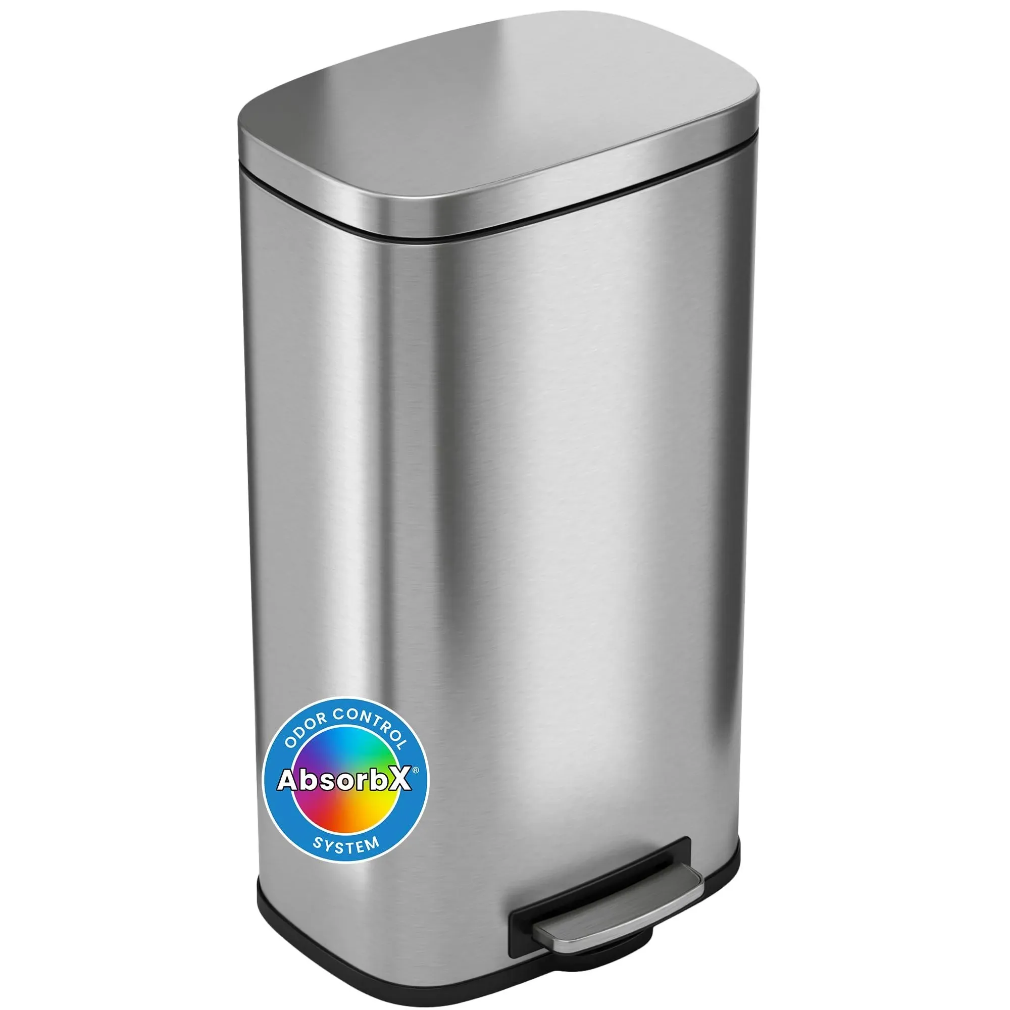 iTouchless 8 Gallon Stainless Steel with Deodorizer Filter System & Inner Bucket, 30 Liter Foot Pedal Garbage Bin for Office and Kitchen, SoftStep