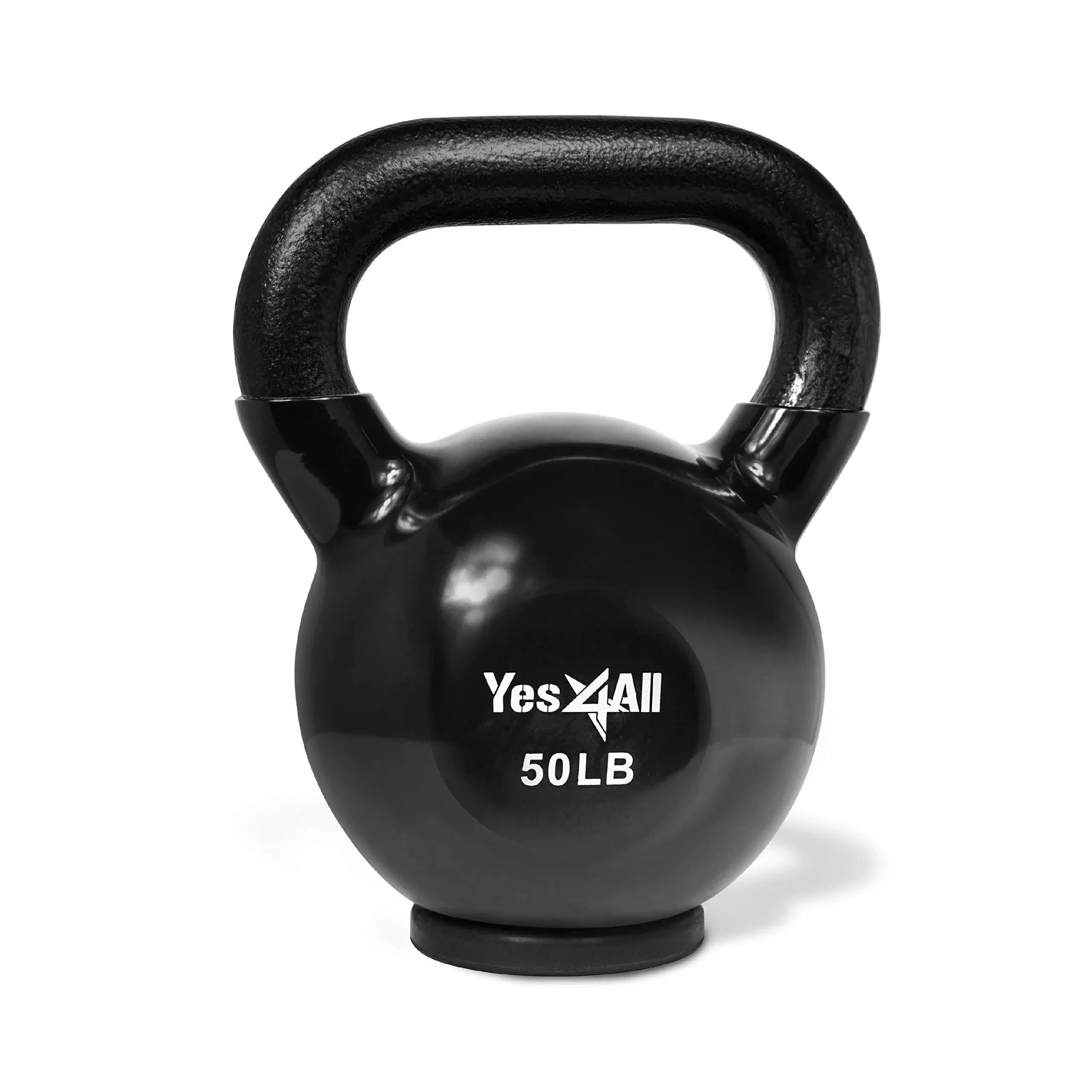 Yes4all 50lb Vinyl Coated / PVC Kettlebell with Rubber Base, Black, Single, Size: 50 lbs