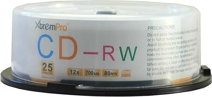 Xtrempro 11043 CD-RW 12 X 700MB 80Min Recordable CD Blank Discs in Spindle - Pack of 25