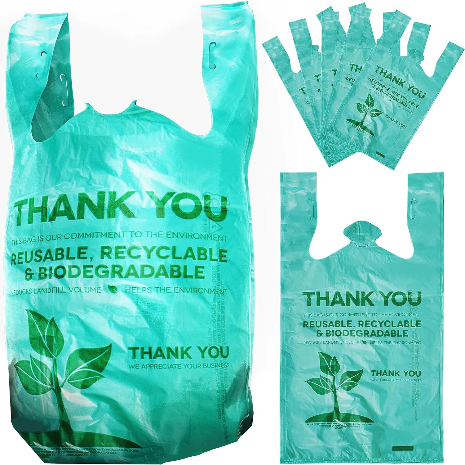 Avant Grub 22 Green Plastic Grocery or Takeout Bags with Thank You Text 300 Pack