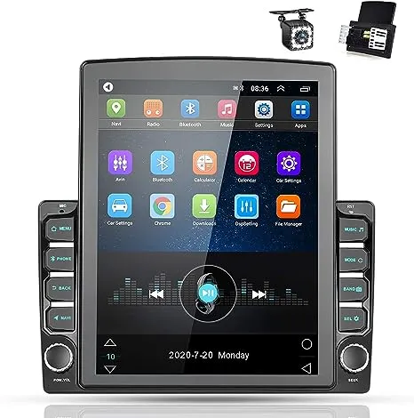 NHOPEEW Android Double Din GPS Navigation Car Stereo 9.7'' Vertical Touch Screen 2.5D Tempered Glass Mirror Bluetooth Car Radio with Backup Camera