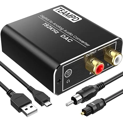 192KHz Digital to Analog Audio Converter, Aluminum Optical to RCA Converter with Optical Coaxial Cables, Toslink Optical Digital to RCA (L/R) and 3.5mm Jack DAC For TV PS4 DVD PS3 Amp Receiver Speaker