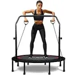 RAVS Mini Trampoline for Kids Adults 40" Foldable Fitness Rebounder Kids Trampoline with 5 Levels Height Adjustable Handle Resistance Bands Indoor Workout Exercise Trampoline