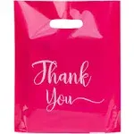 MLAFLY Thank You Bags for Business Small, 100 Pack Plastic Shopping Bags for Small Business, Merchandise Bags for Packaging Products, Retail Boutique Bags for Wholesale (Pink, Small(9x12))