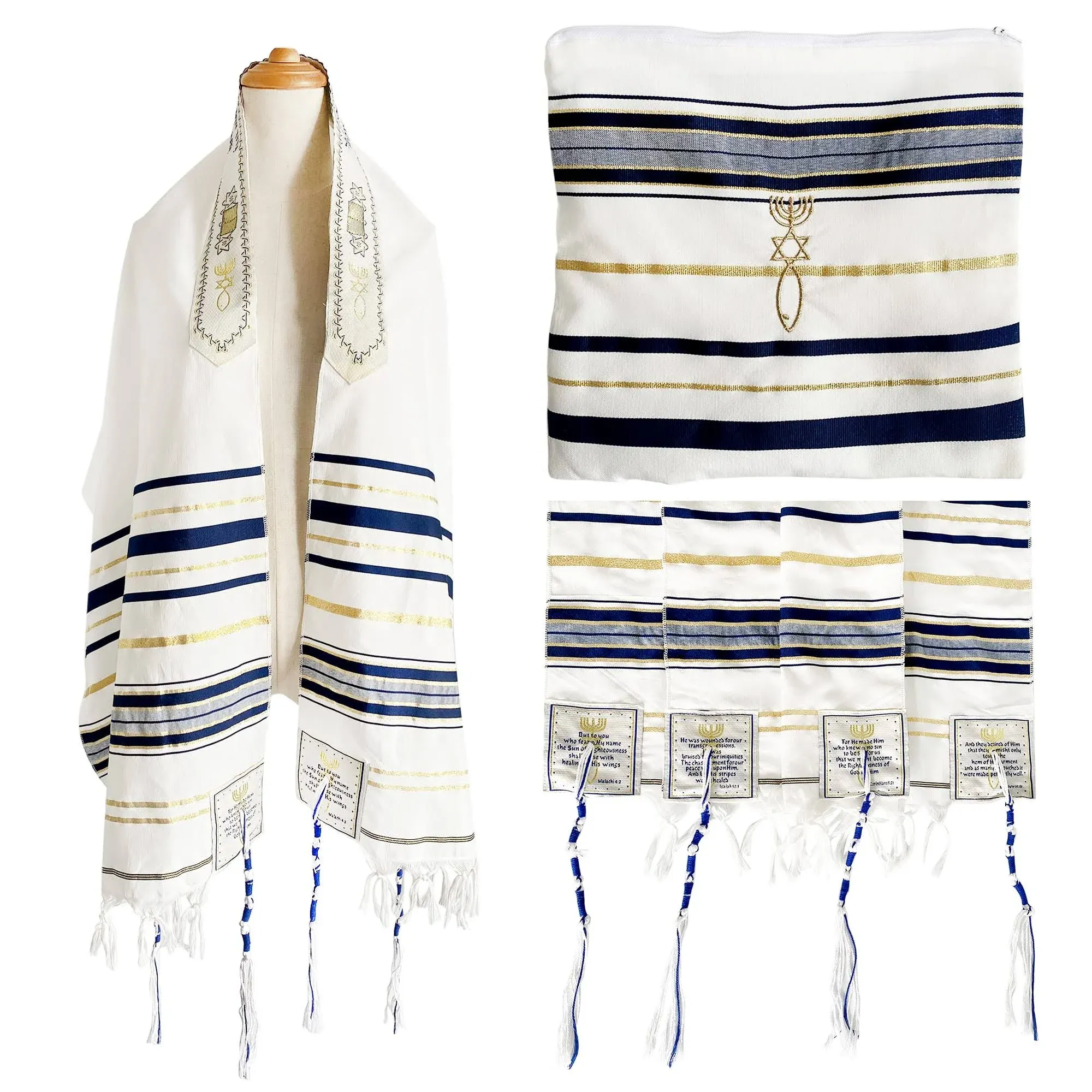 Holylandmarket Mens Messianic Shawl / Tallit - The Messiah Tallit, Blue