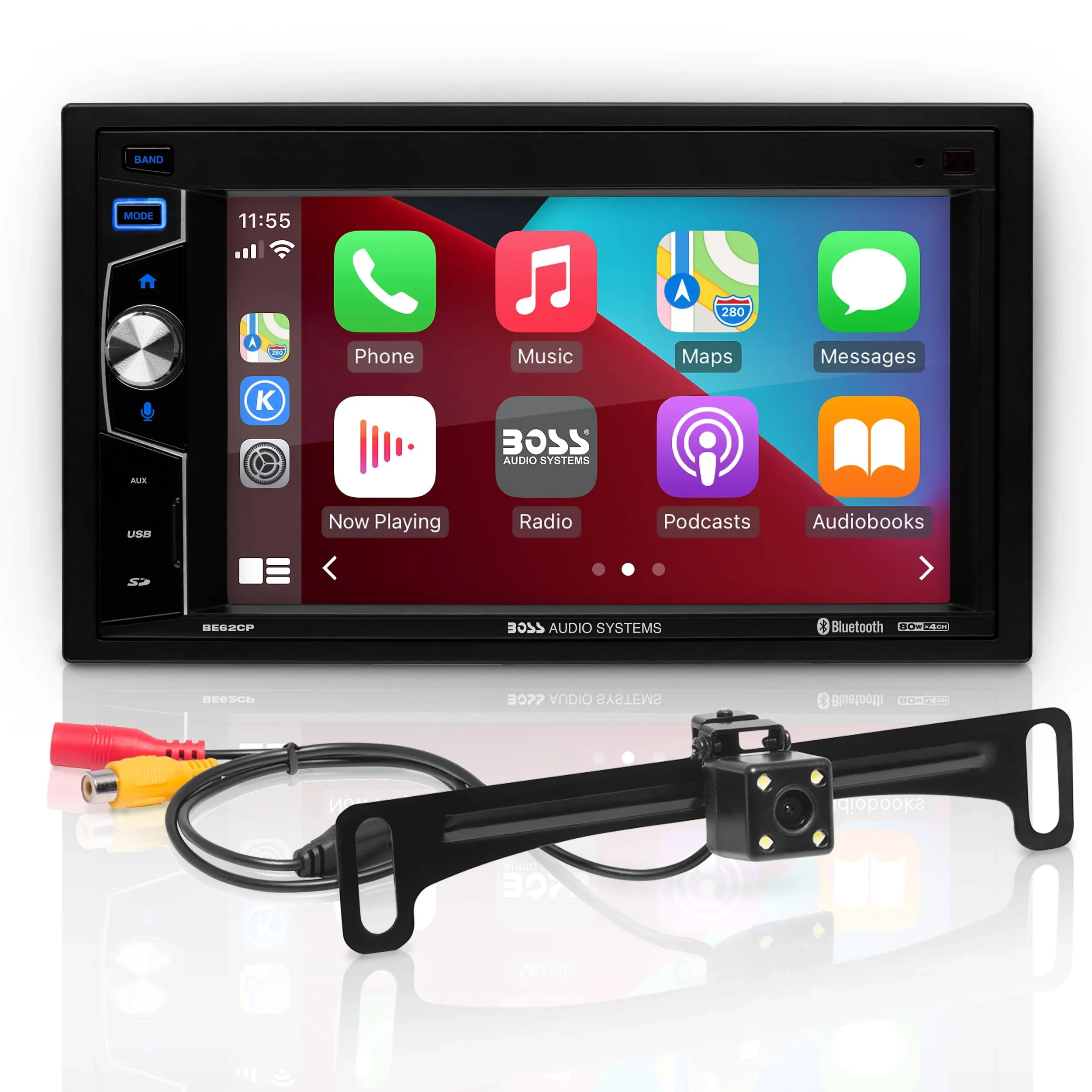 Boss BE62CP-C Double DIN Apple CarPlay 6.2&#034; Multimedia Car Stereo Player Camera