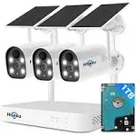 Hiseeu Wire-Free 3-Cam Kits, Hiseeu Battery Powered Wireless Security Camera System, 2K HD, Spotlight, Color Night Vision, 2-Way Audio, PIR, Wall Mount, Waterproof, Spotlight, Record with 1TB HDD