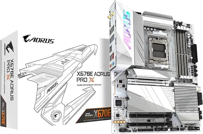 GIGABYTE X670E AORUS PRO X AM5 LGA 1718 AMD X670E ATX Motherboard with 5-Year Warranty DDR5, Quad M.2, PCIe 5.0, USB 3.2 Gen2X2 Type-C, WiFi 7, Intel 2.5GbE LAN, Q-Flash Plus, EZ-Latch Plus