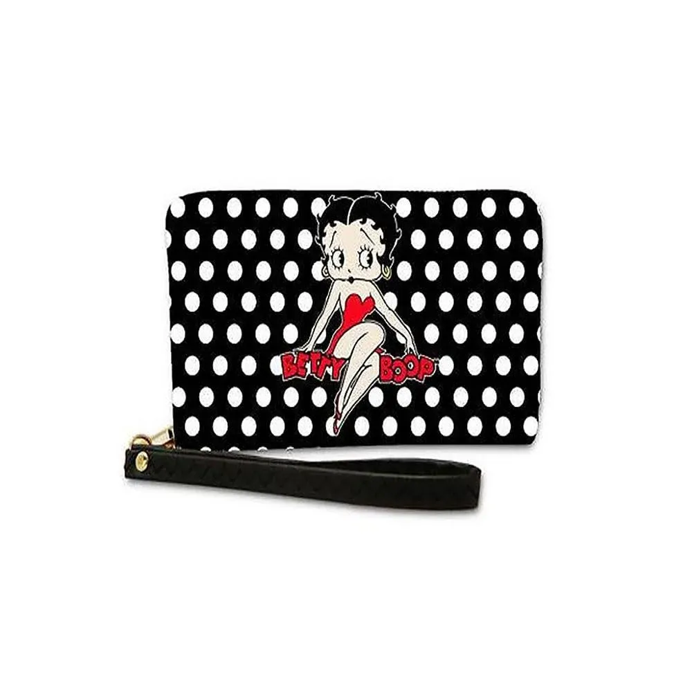 Betty Boop Black With White Polka Dot Zipper Wristlet Wallet  - Licensed New